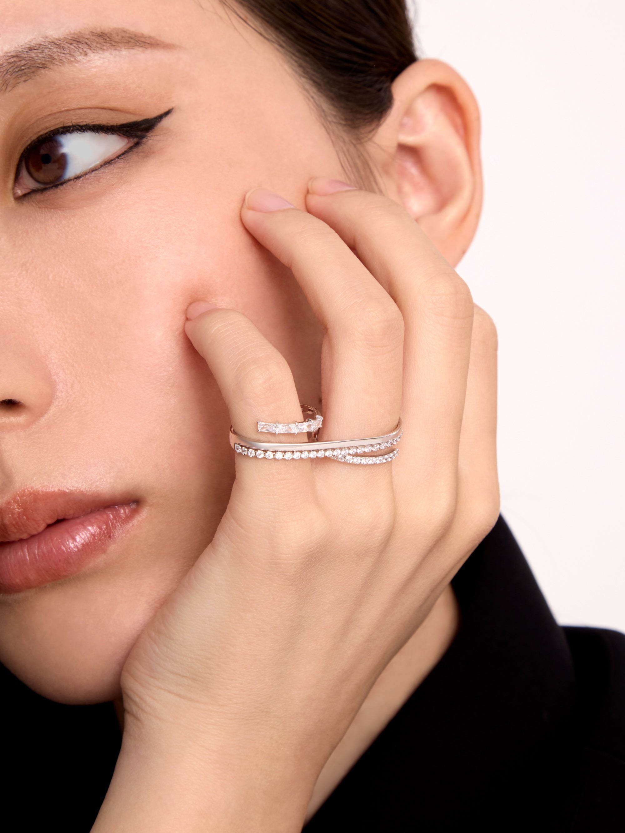 [Silk chain] バゲットカット ドレープ  ダブルフィンガーリング