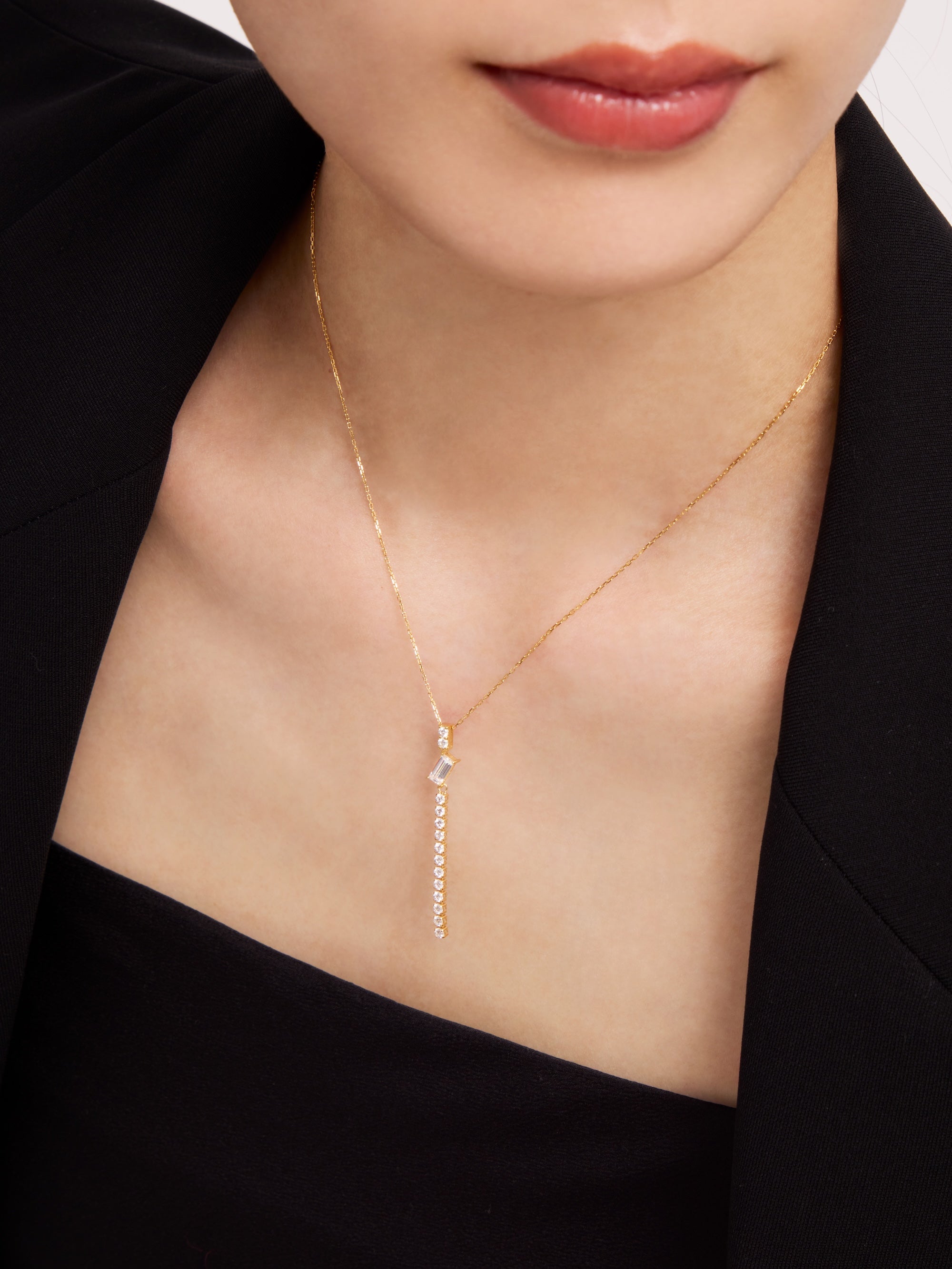 [Silk chain] バゲットカット ライン ネックレス