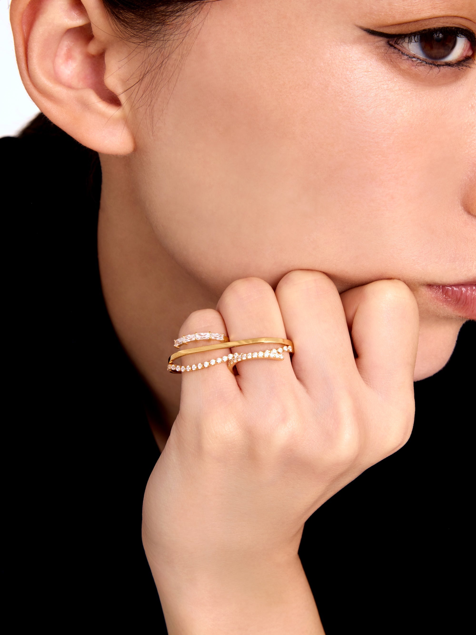 [Silk chain] バゲットカット ドレープ  ダブルフィンガーリング